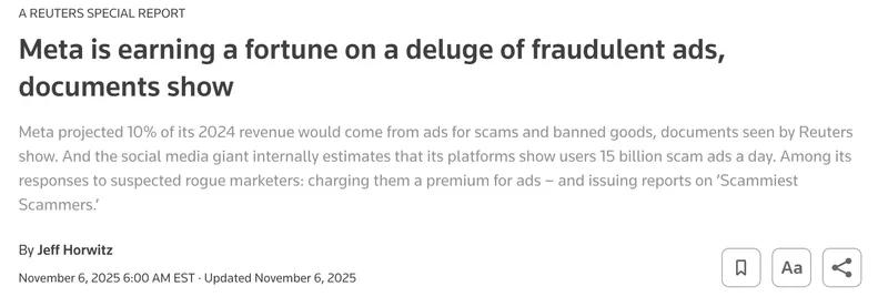 Facebook's revenue is dependent on showing you scam ads